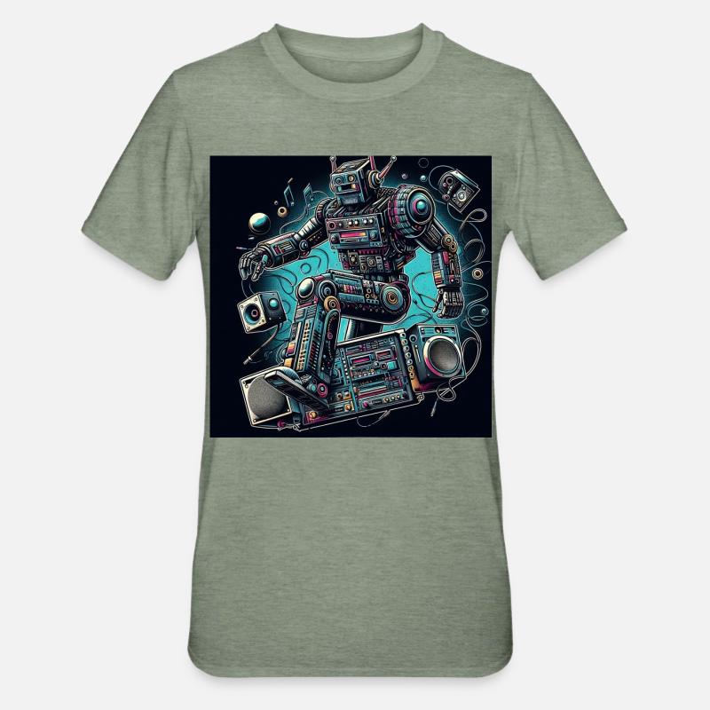 Analogo vibes AI robot Art - T-shirt polycoton Unisexe - vert kaki chiné