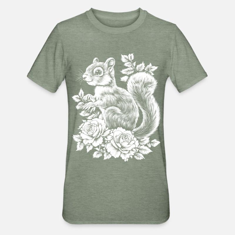 Croissant Rose Fleurs Esthétique Écureuil - T-shirt polycoton Unisexe - vert kaki chiné