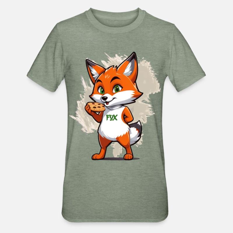 Fox with biscuits - Unisex Polycotton T-Shirt - heather military green