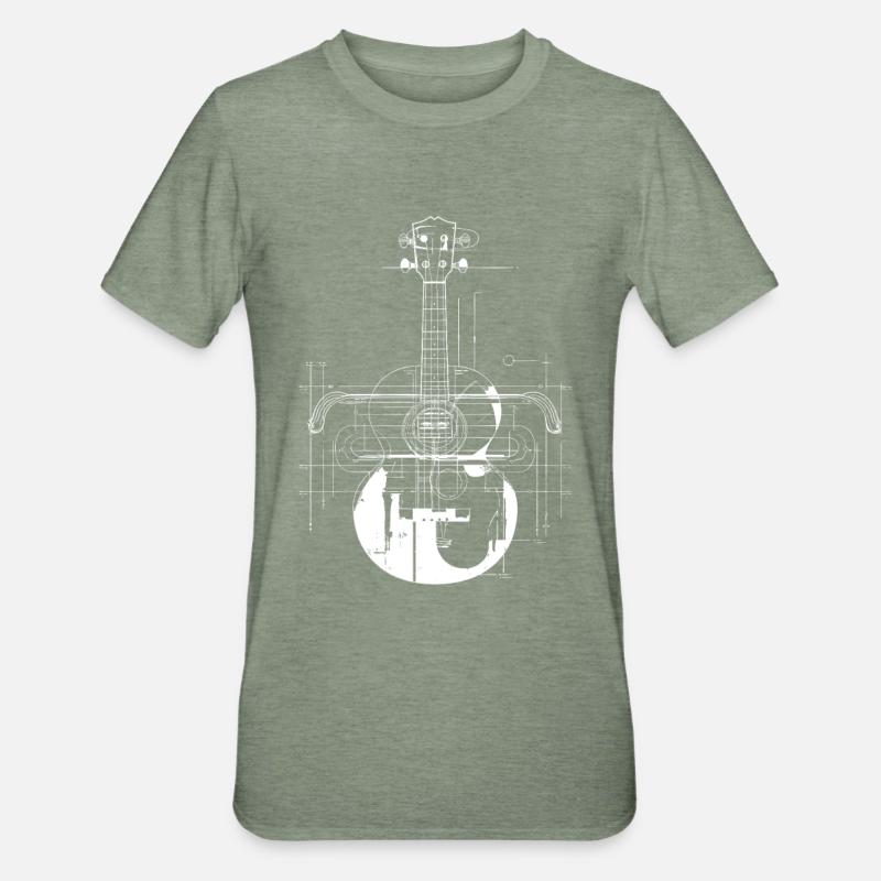 Dessin de ukulélé - T-shirt polycoton Unisexe - vert kaki chiné