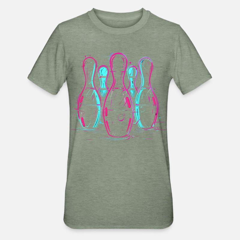 Retro Bowling Synthwave - Unisex Polycotton T-Shirt - heather military green