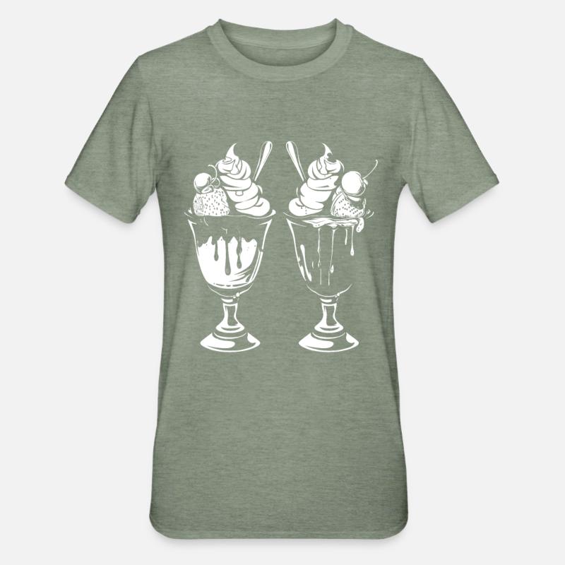 Eisbecher Grafik - Unisex Polycotton T-Shirt - Militärgrün meliert