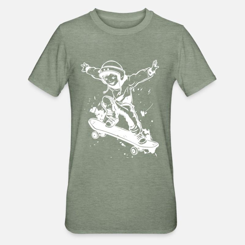 Skateboard Junge - Unisex Polycotton T-Shirt - Militärgrün meliert