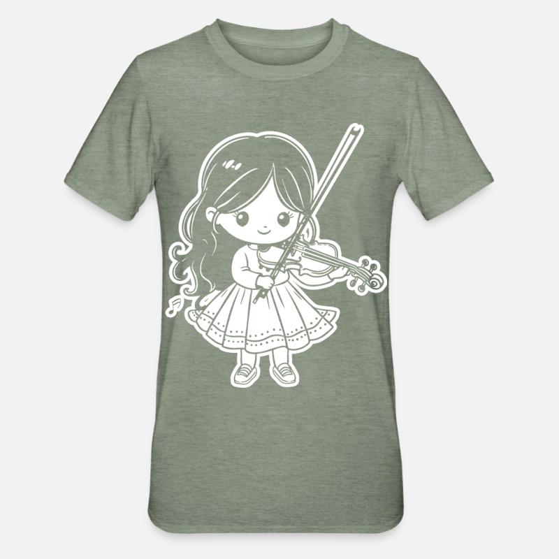 Violinen Mädchen - Unisex Polycotton T-Shirt - Militärgrün meliert