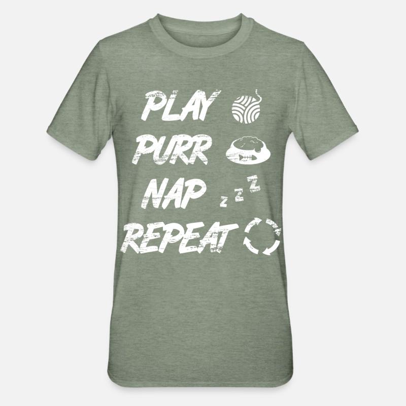 Routine quotidienne du chat - T-shirt polycoton Unisexe - vert kaki chiné