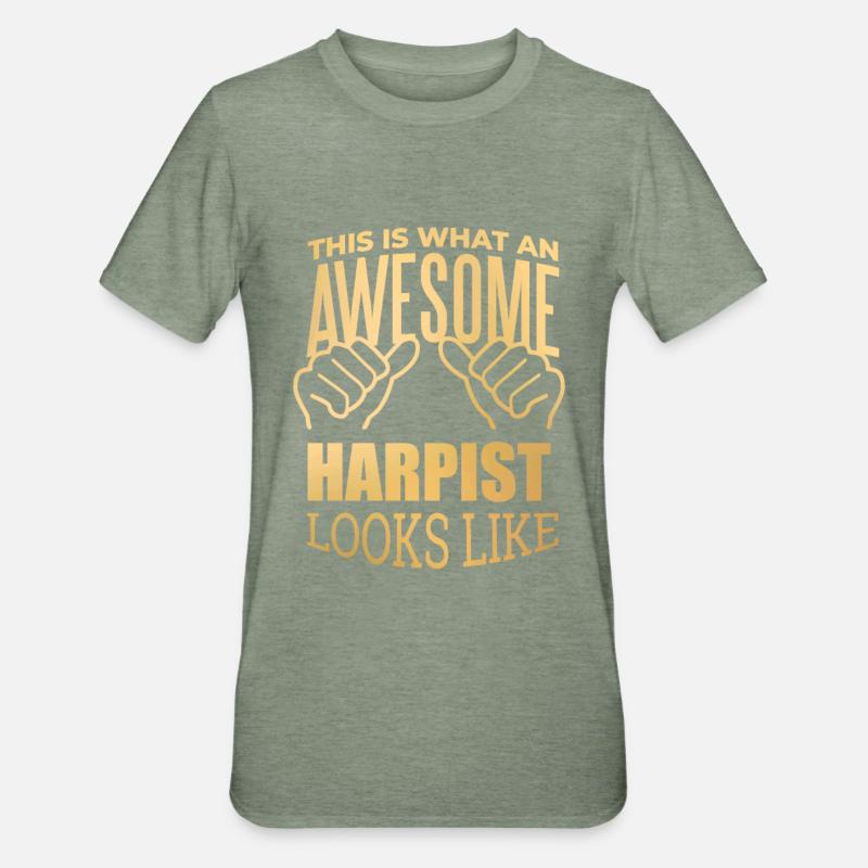 Harfe - Unisex Polycotton T-Shirt - Militärgrün meliert