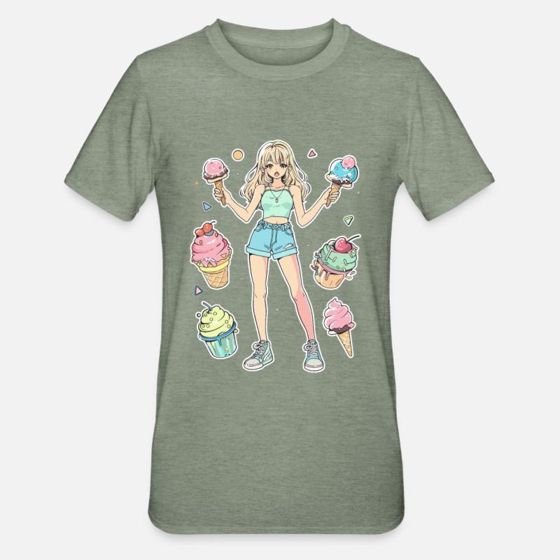 Eiscreme Mädchen - Unisex Polycotton T-Shirt - Militärgrün meliert