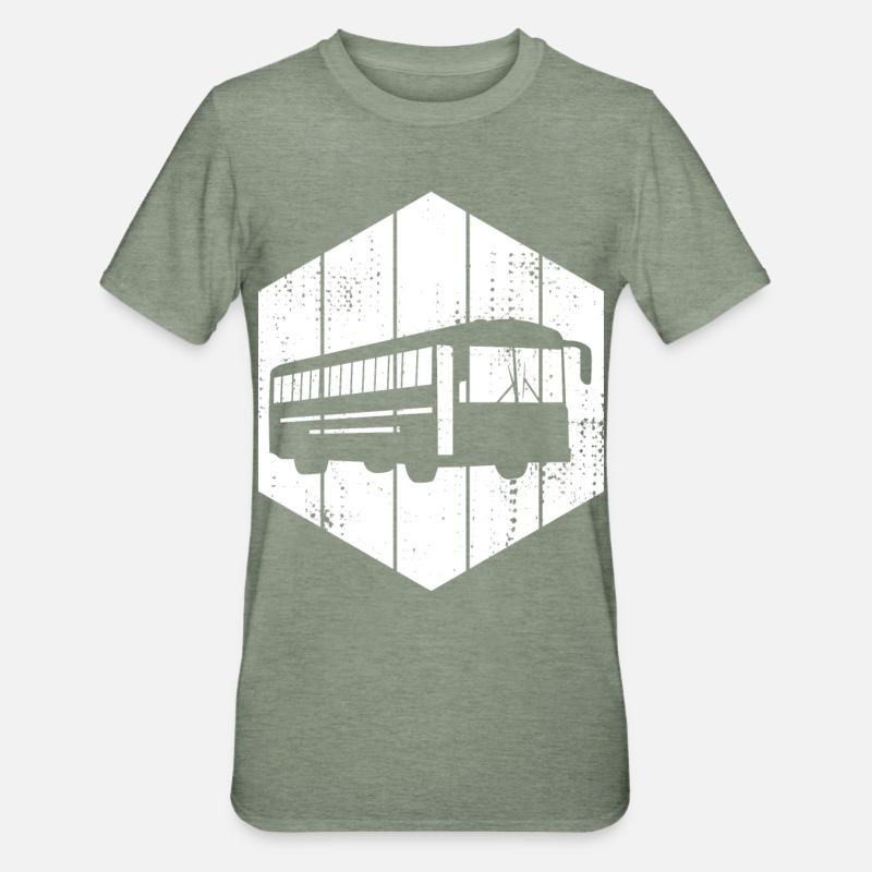 Bus Zeichnung - Unisex Polycotton T-Shirt - Militärgrün meliert