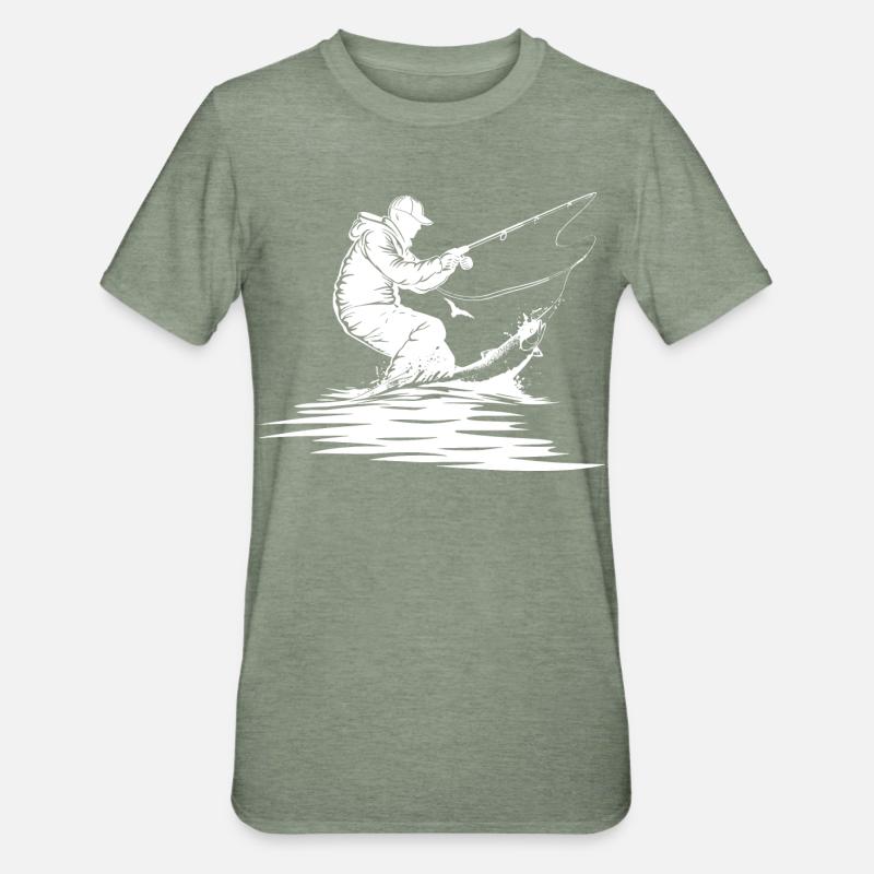 Dessin de pêche - T-shirt polycoton Unisexe - vert kaki chiné