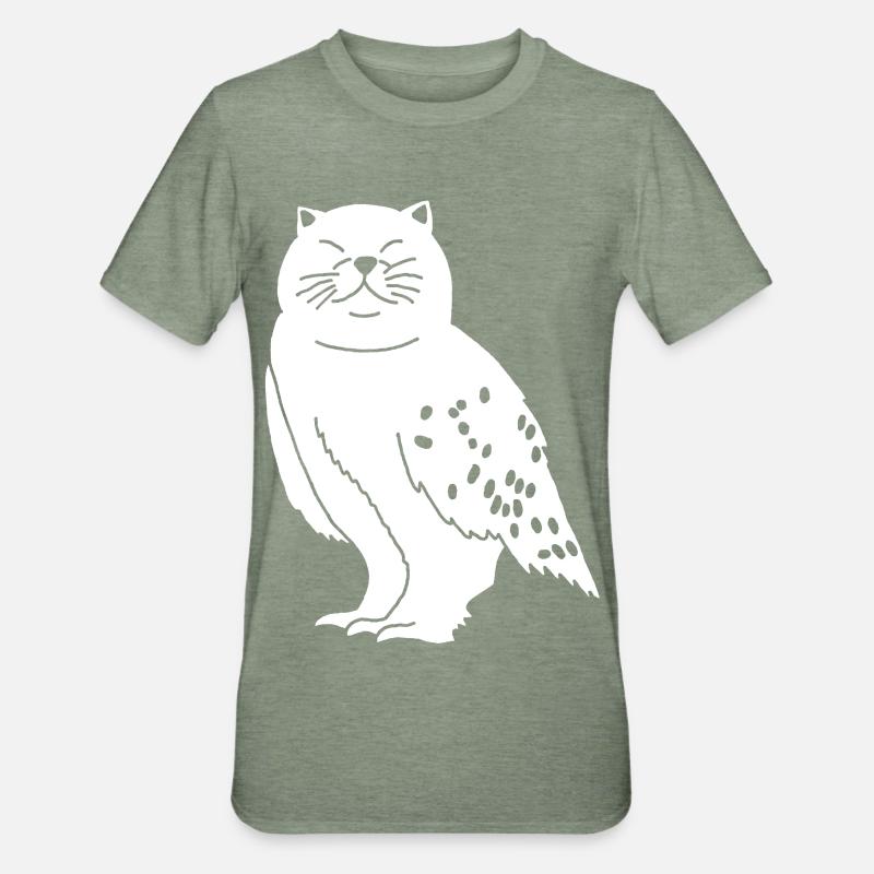 Eule Katze - Unisex Polycotton T-Shirt - Militärgrün meliert