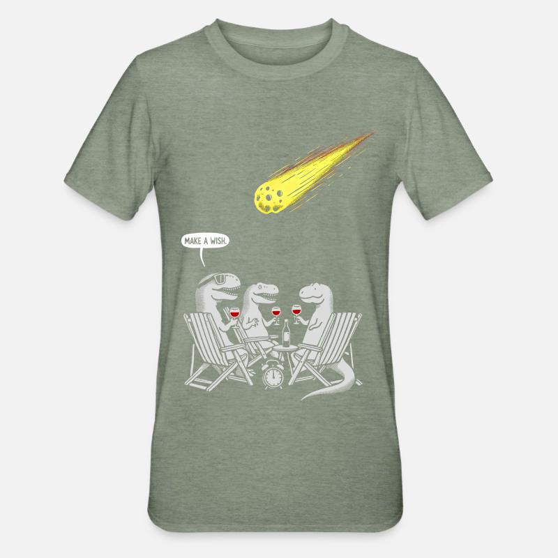 Dinosaur Dinner Party with Shooting Comet - Unisex Polycotton T-Shirt - heather military green