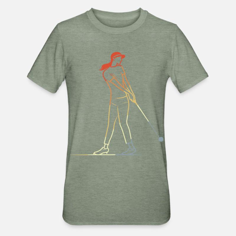 Dessin au trait de golfeuse - T-shirt polycoton Unisexe - vert kaki chiné
