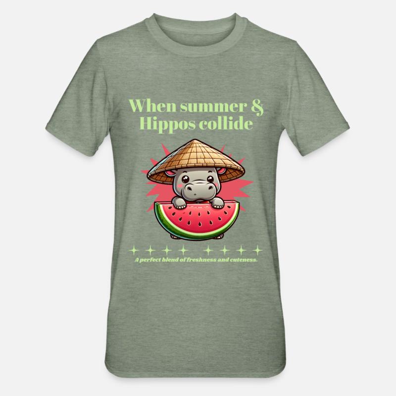 Hippopotame à la pastèque - T-shirt polycoton Unisexe - vert kaki chiné