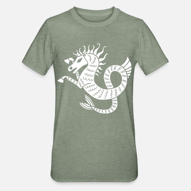 Weißes Seepferdchen - Unisex Polycotton T-Shirt - Militärgrün meliert