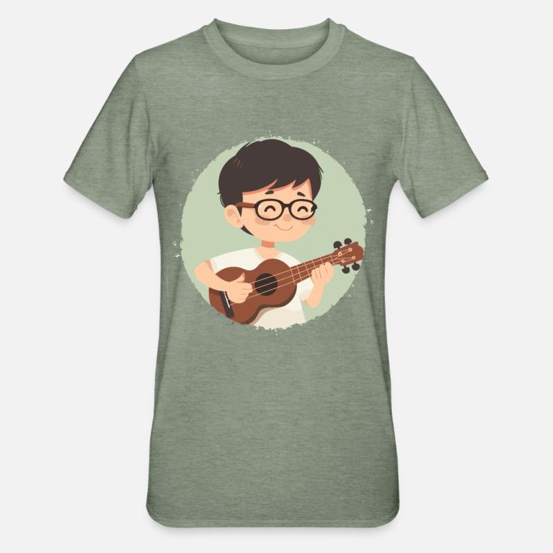 Ukulele Junge Grafik - Unisex Polycotton T-Shirt - Militärgrün meliert