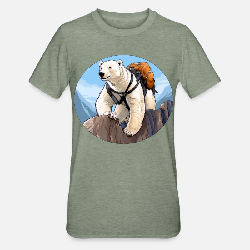 Eisbären Wandern / Bergsteiger Eisbär - Unisex Polycotton T-Shirt - Militärgrün meliert