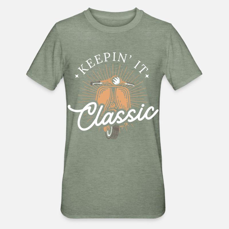 Keepin’ It Classic – Retro Motorroller - Unisex Polycotton T-Shirt - Militärgrün meliert