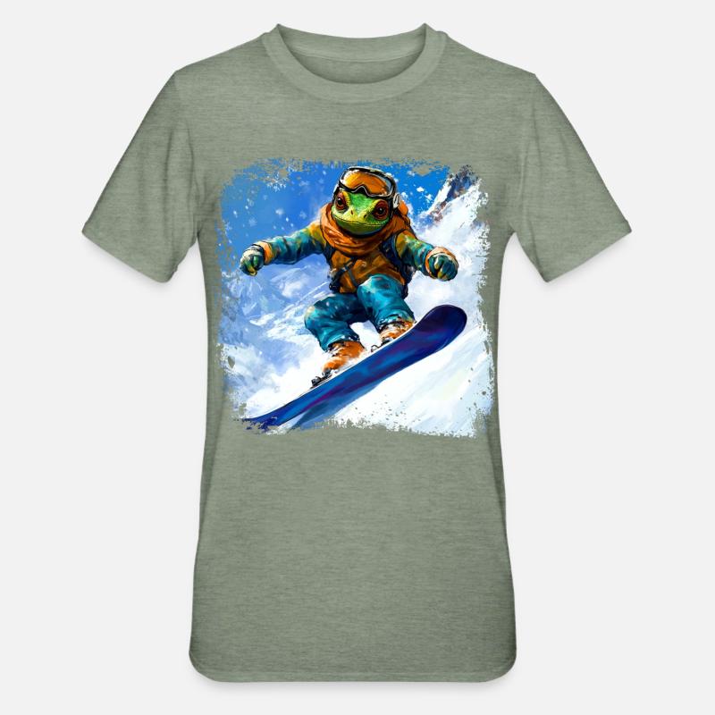 Snowboard Chamäleon - Unisex Polycotton T-Shirt - Militärgrün meliert