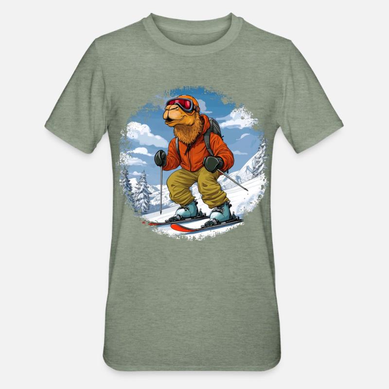 Kamel Skifahrer - Unisex Polycotton T-Shirt - Militärgrün meliert