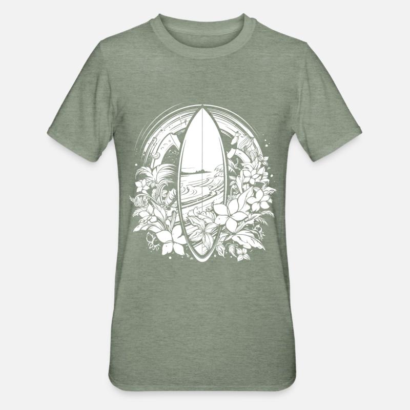 Surfboard Comic Style - Unisex Polycotton T-Shirt - heather military green