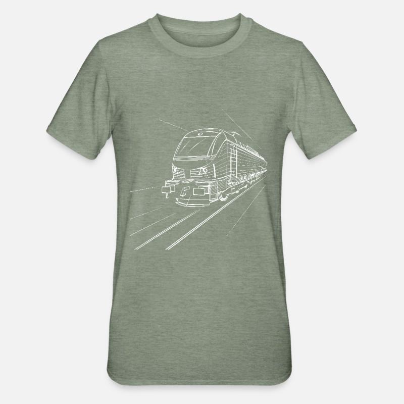 Dessin de train - T-shirt polycoton Unisexe - vert kaki chiné
