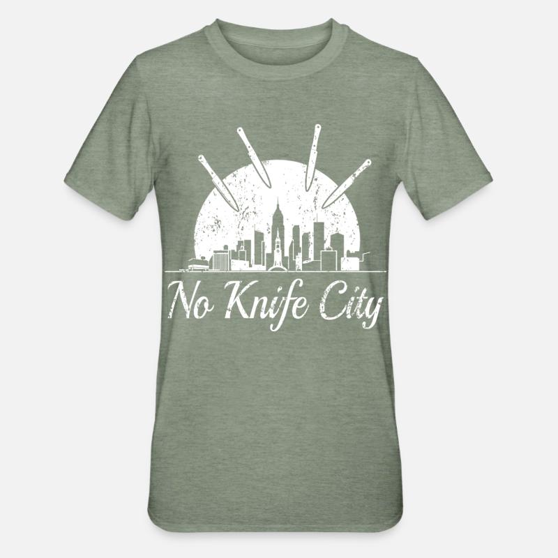 Pas de ville de couteaux, - T-shirt polycoton Unisexe - vert kaki chiné