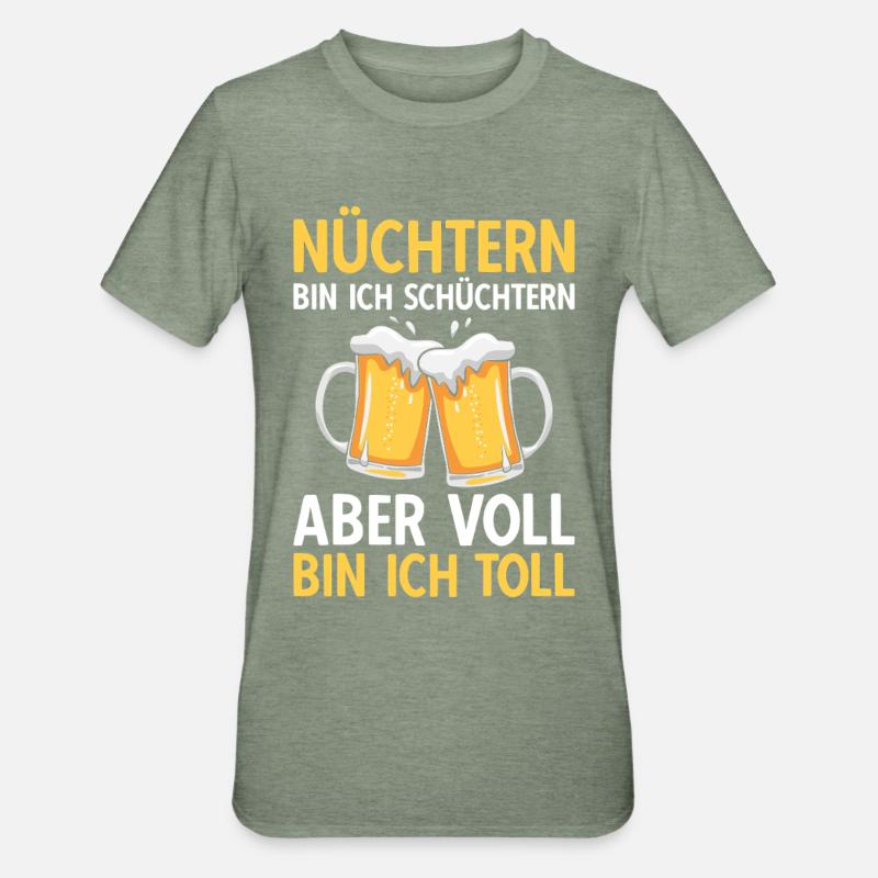 Bier Nüchtern bin ich schüchtern - Unisex Polycotton T-Shirt - Militärgrün meliert