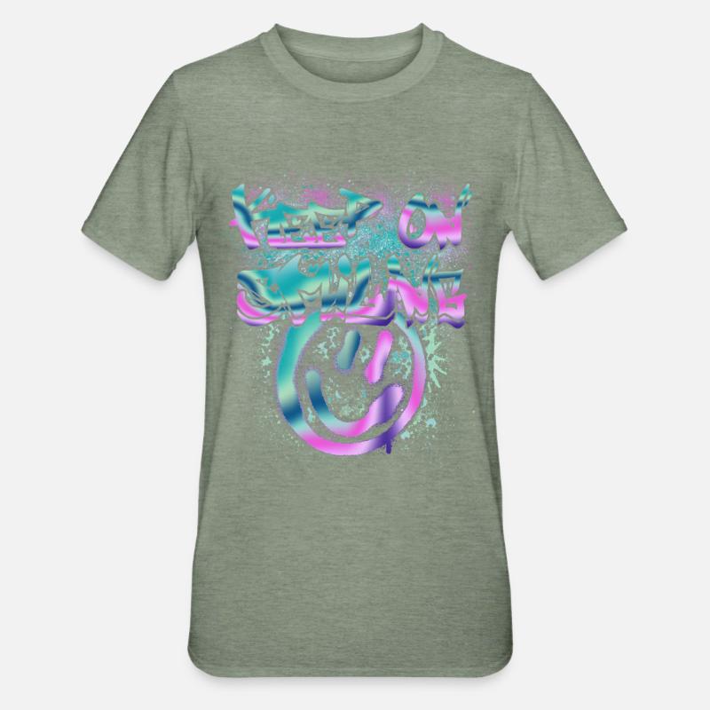 Smileys et texte phosphorescents - T-shirt polycoton Unisexe - vert kaki chiné