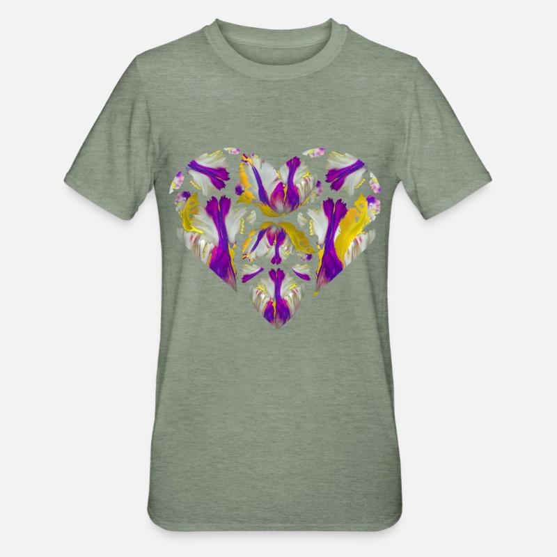 Farbexplosion im Herzen - Unisex Polycotton T-Shirt - Militärgrün meliert