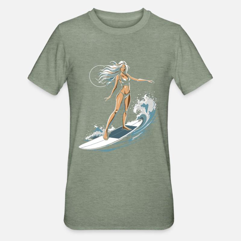 Graphique de surfeuse - T-shirt polycoton Unisexe - vert kaki chiné