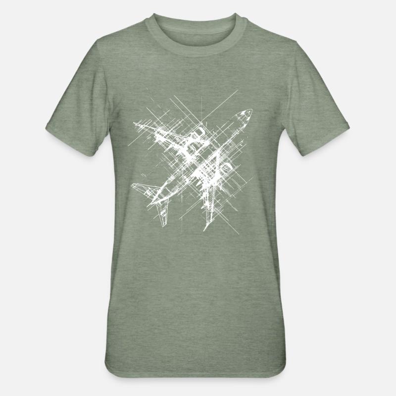 Dessin au trait d’avion - T-shirt polycoton Unisexe - vert kaki chiné