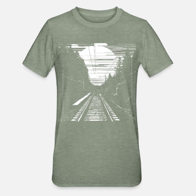 Eisenbahn Grafik - Unisex Polycotton T-Shirt - Militärgrün meliert