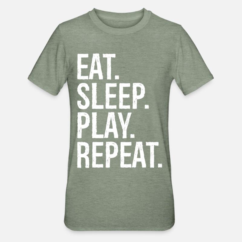 Manger, dormir, jouer, répéter, - T-shirt polycoton Unisexe - vert kaki chiné