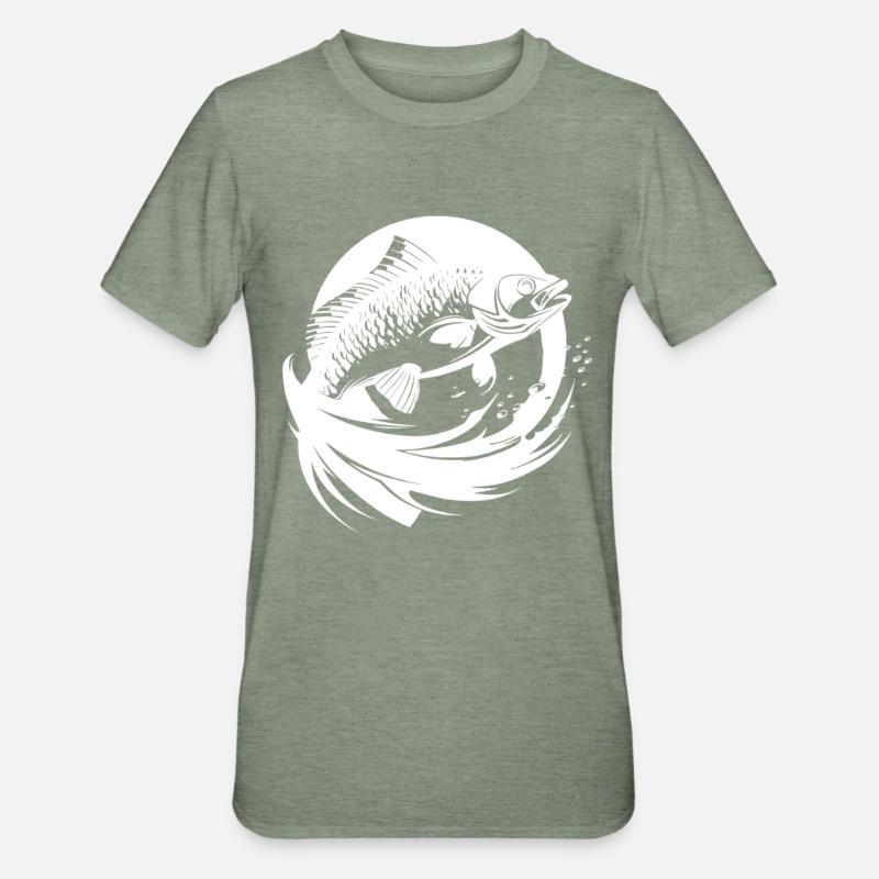 Dessin de poisson - T-shirt polycoton Unisexe - vert kaki chiné