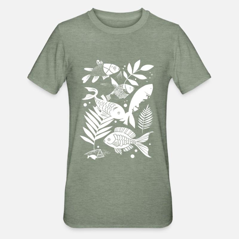 Look de dessin animé de pêche - T-shirt polycoton Unisexe - vert kaki chiné