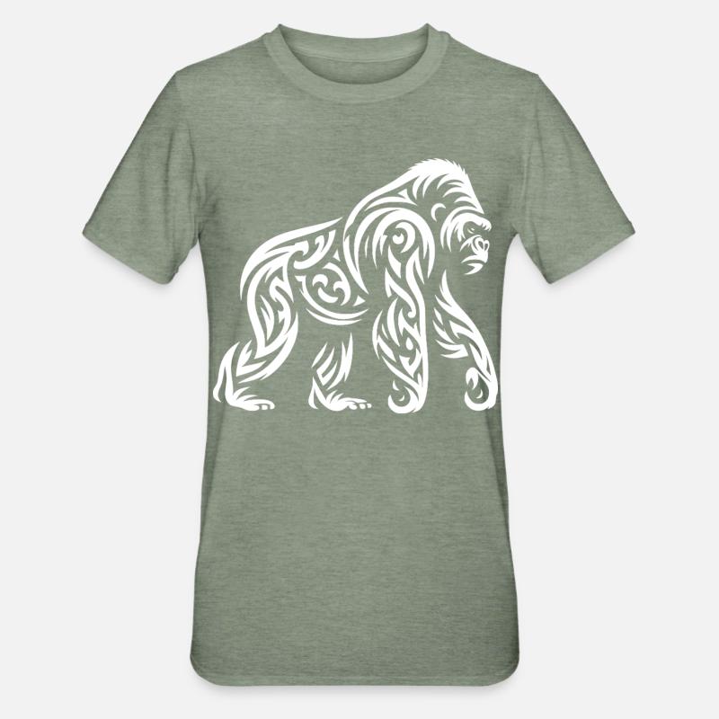 Gorille tribal - T-shirt polycoton Unisexe - vert kaki chiné