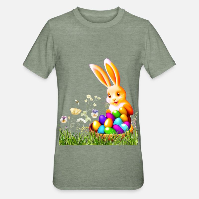 Easter bunny with colorful eggs - Unisex Polycotton T-Shirt - heather military green