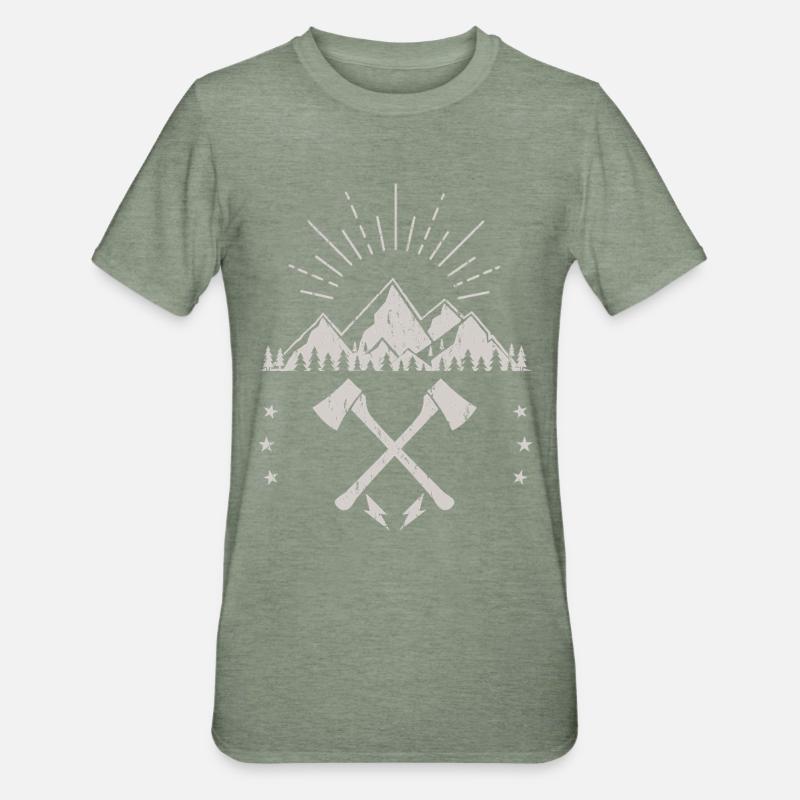 Rugged Mountain Sunrise Axe Emblem - Unisex Polycotton T-Shirt - heather military green