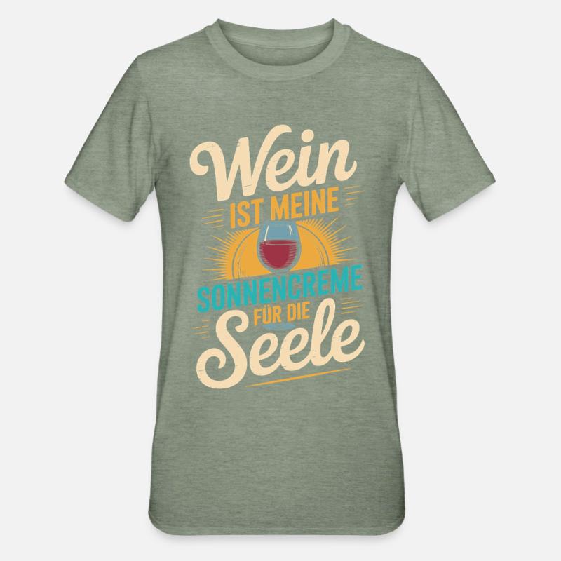 Wein als Sonnencreme der Seele - Unisex Polycotton T-Shirt - Militärgrün meliert