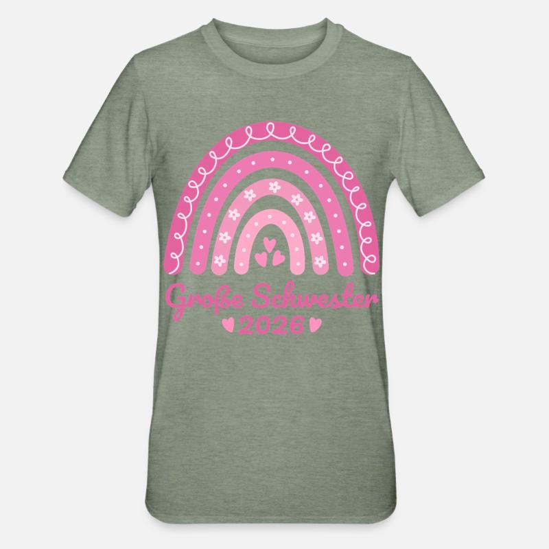 Große Schwester 2026 Regenbogen - Unisex Polycotton T-Shirt - Militärgrün meliert