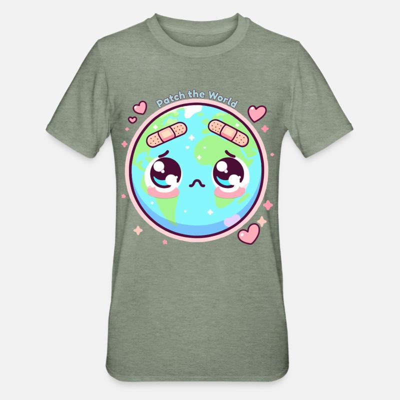 Patch die Welt - Unisex Polycotton T-Shirt - Militärgrün meliert