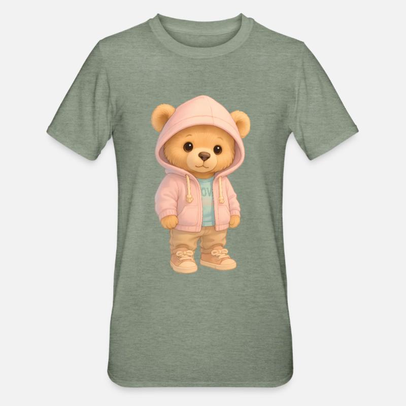 Ours à capuche mignon - T-shirt polycoton Unisexe - vert kaki chiné