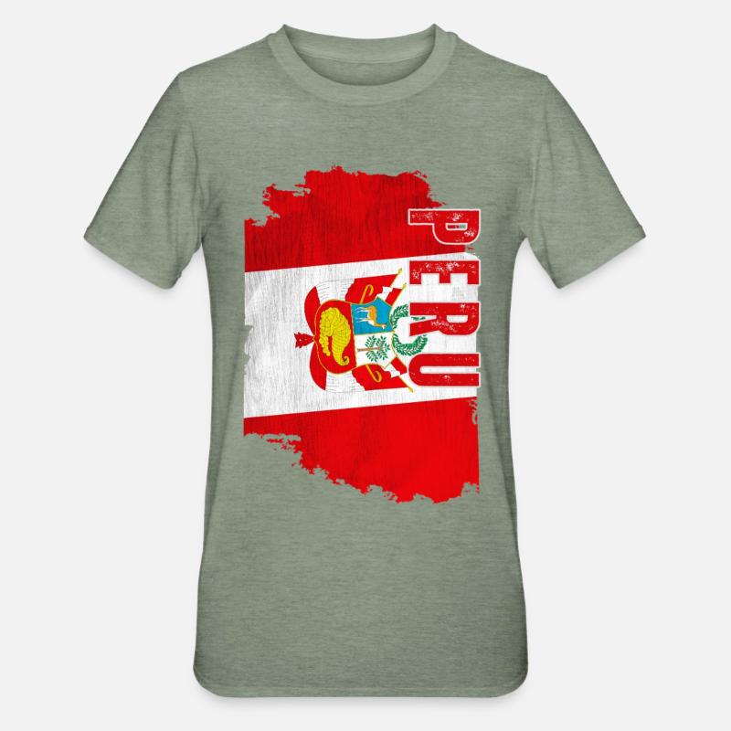 Vertical Peruvian flag, Peruvian pride - Unisex Polycotton T-Shirt - heather military green