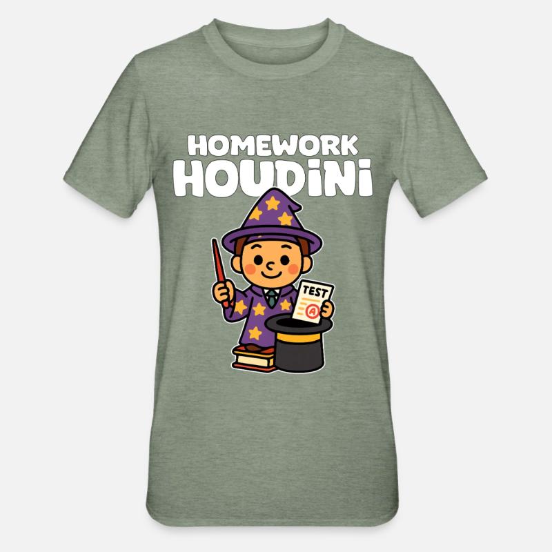 DEVOIRS HOUDINI - CADEAU ENSEIGNANT - T-shirt polycoton Unisexe - vert kaki chiné