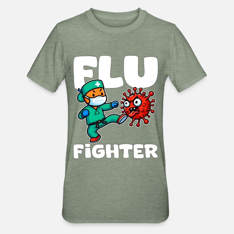 COMBATTANT DE LA GRIPPE - CADEAU INFIRMIÈRE - T-shirt polycoton Unisexe - vert kaki chiné