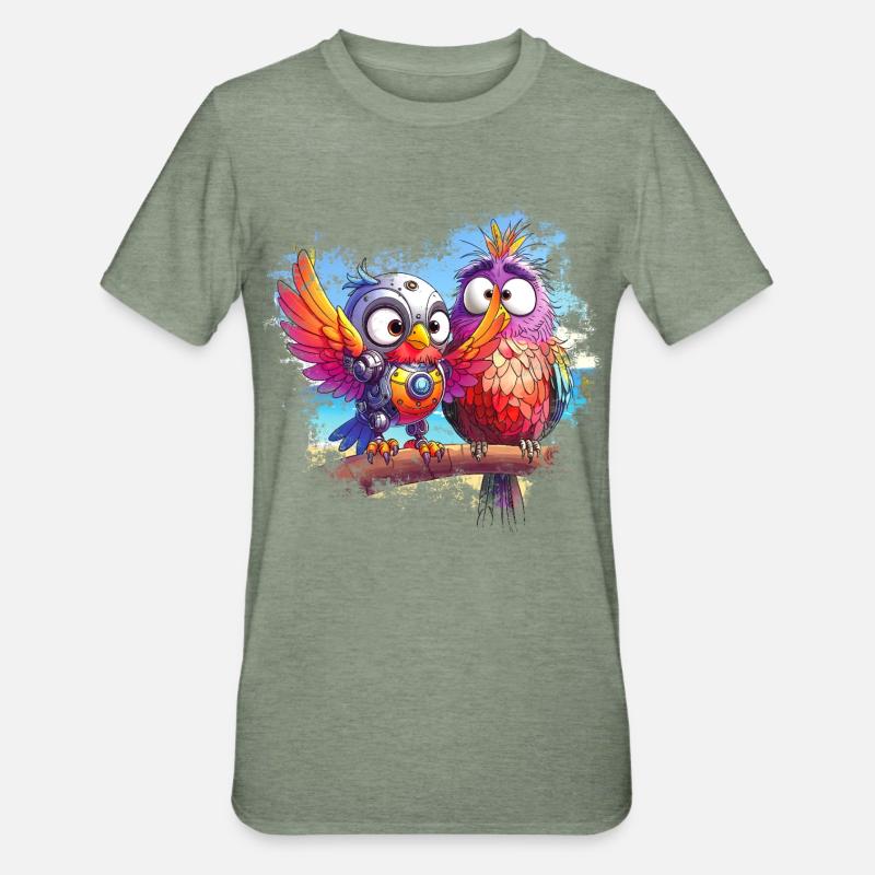 Beach robot birds, light, joy, colors - Unisex Polycotton T-Shirt - heather military green