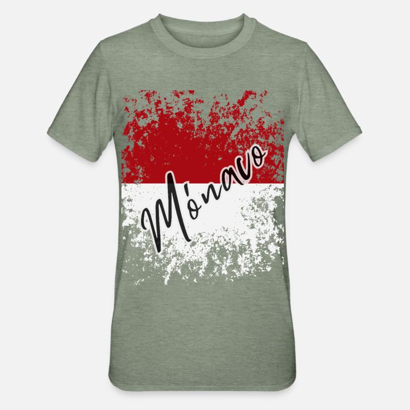 Drapeau monégasque, j’adore Monaco - T-shirt polycoton Unisexe - vert kaki chiné