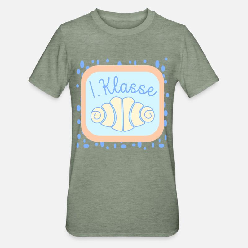 Franzbrötchen Schulkind 1. Klasse - Unisex Polycotton T-Shirt - Militärgrün meliert