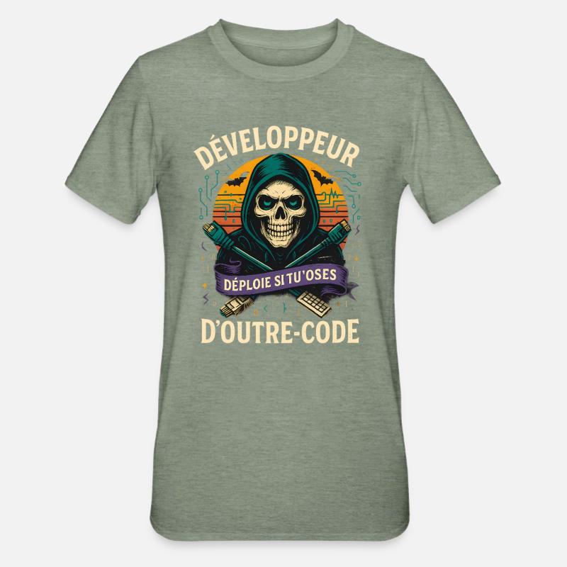 Web Developer - Halloween Skull - Unisex Polycotton T-Shirt - heather military green