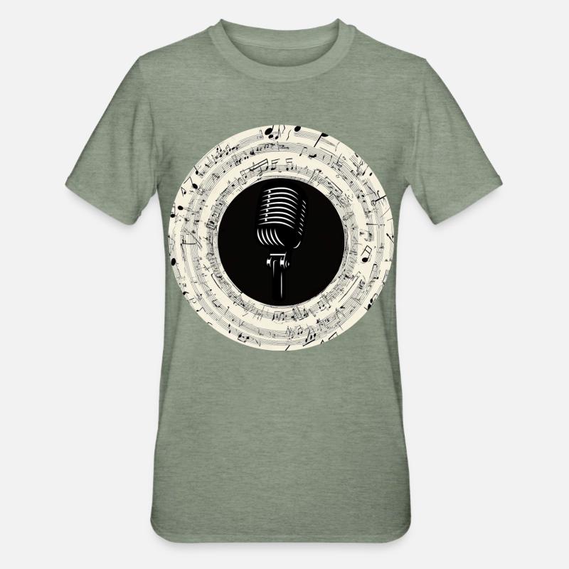 Microphone Musical Notes Art - T-shirt polycoton Unisexe - vert kaki chiné